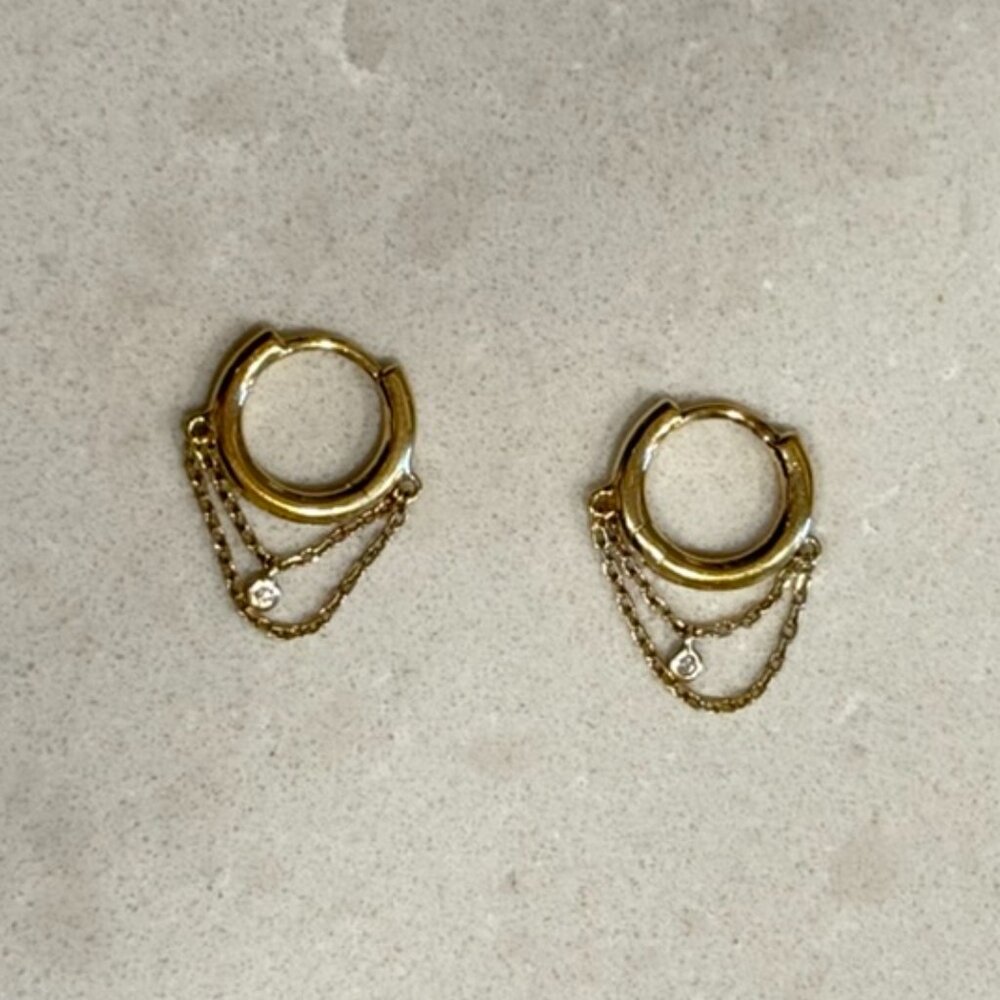 Kendra Scott Demi Fine Gold Vermeil Huggie Hoop Earrings Chain Dangle 925